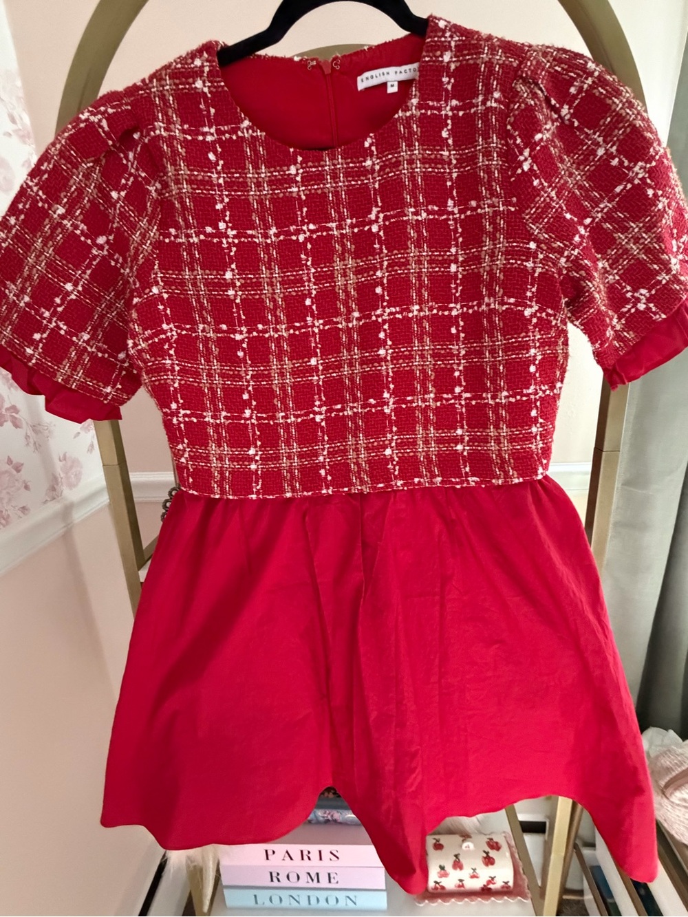 English Factory Red Tweed Top with Red Skirt Woman’s Dress